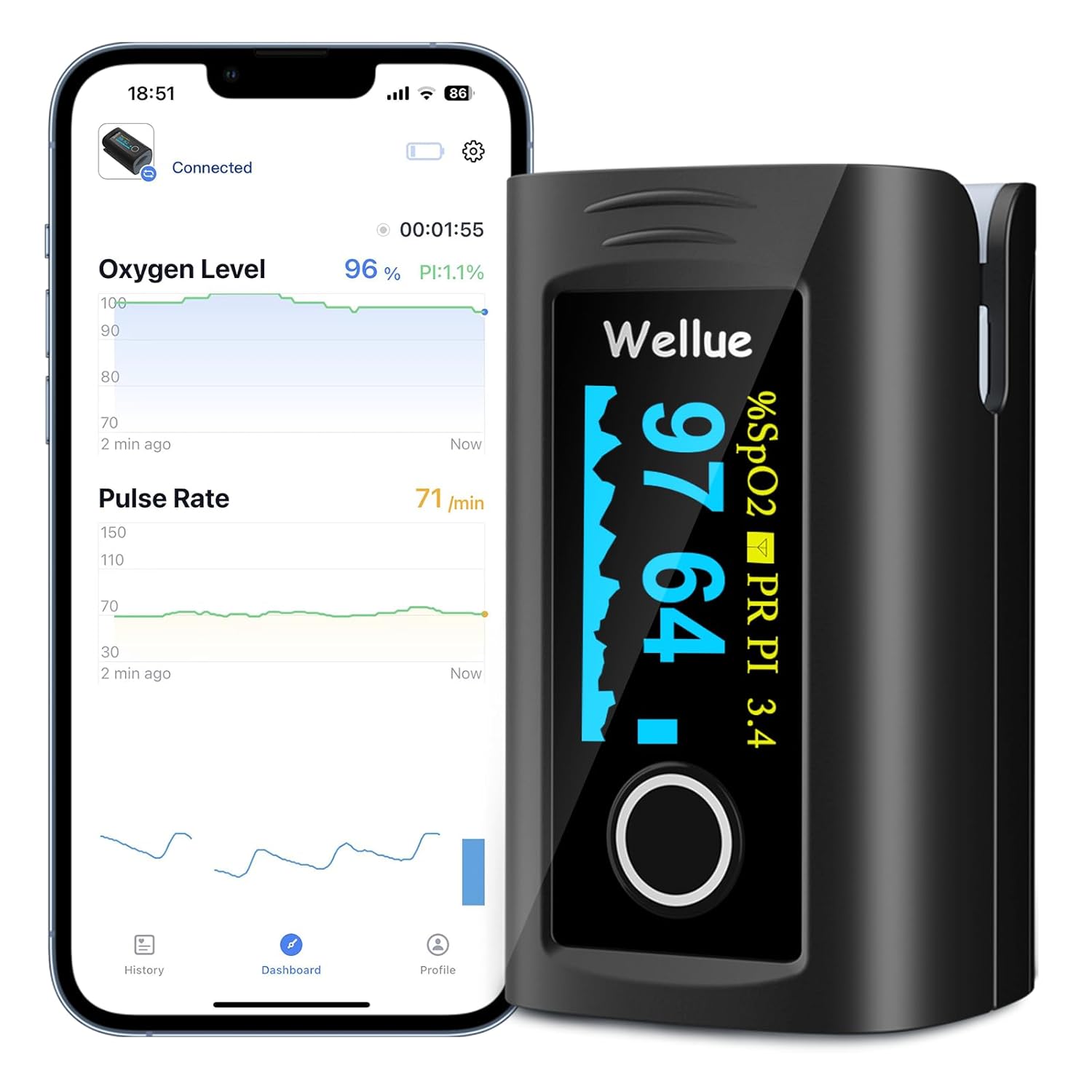 Wellue PC-60FW fingertip pulse oximeter